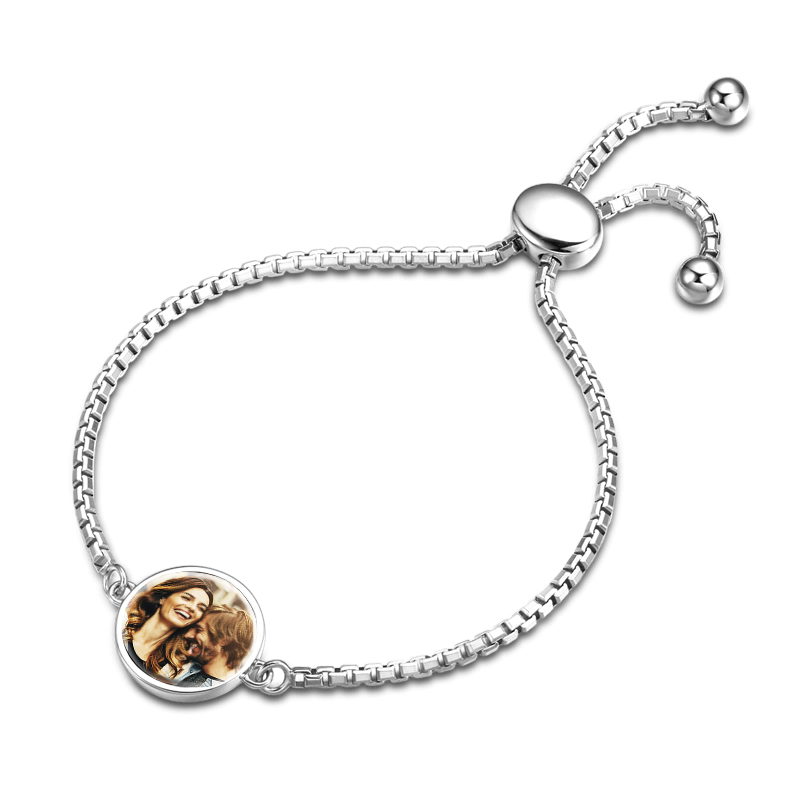 Personalised Circle Photo Bracelet for Women | Customisable S925 Silver