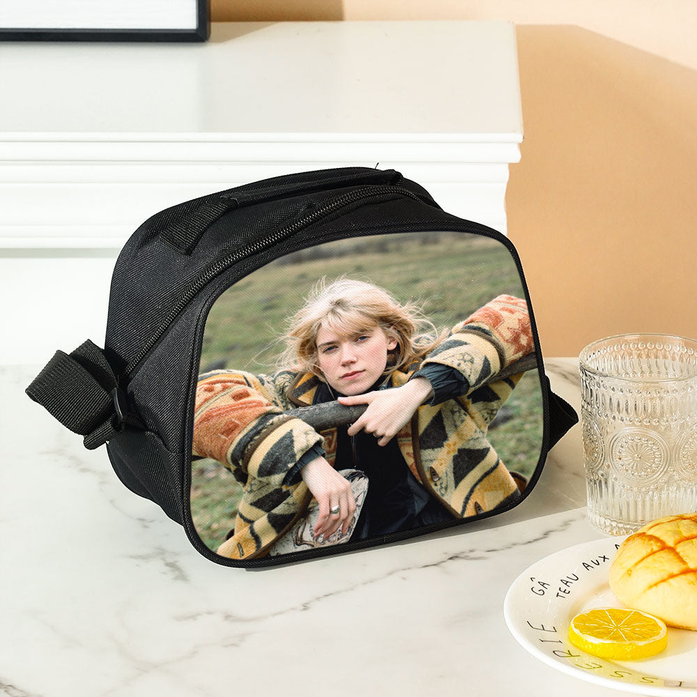 Waterproof Oxford cloth demonstration on personalised insulated lunch bag with water beading and easy-to-clean surface
