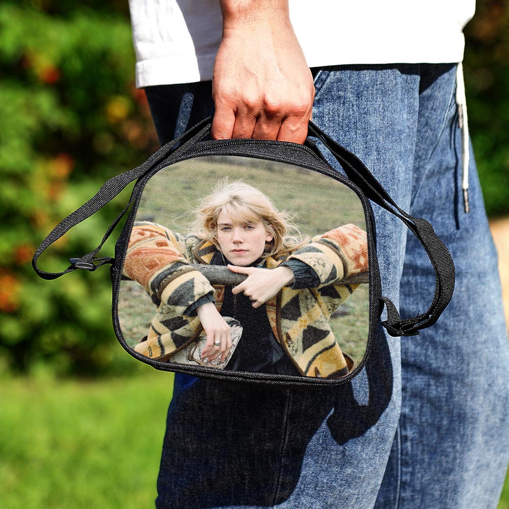 Versatile use of personalised photo insulated lunch bag as picnic bag, school lunch box and small shopping bag