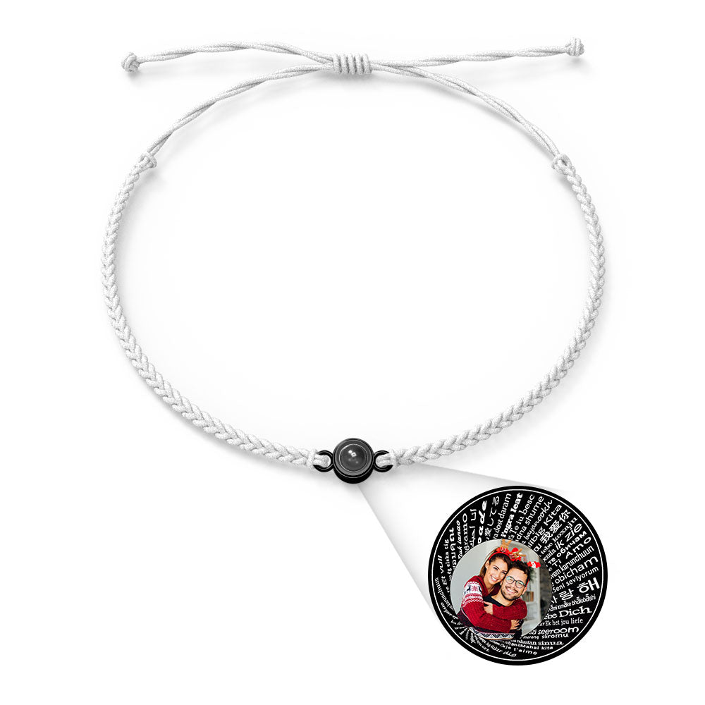 Personalised Photo Projection Charm Bracelet | I Love You in 100 Languages | Custom Birthday Gift