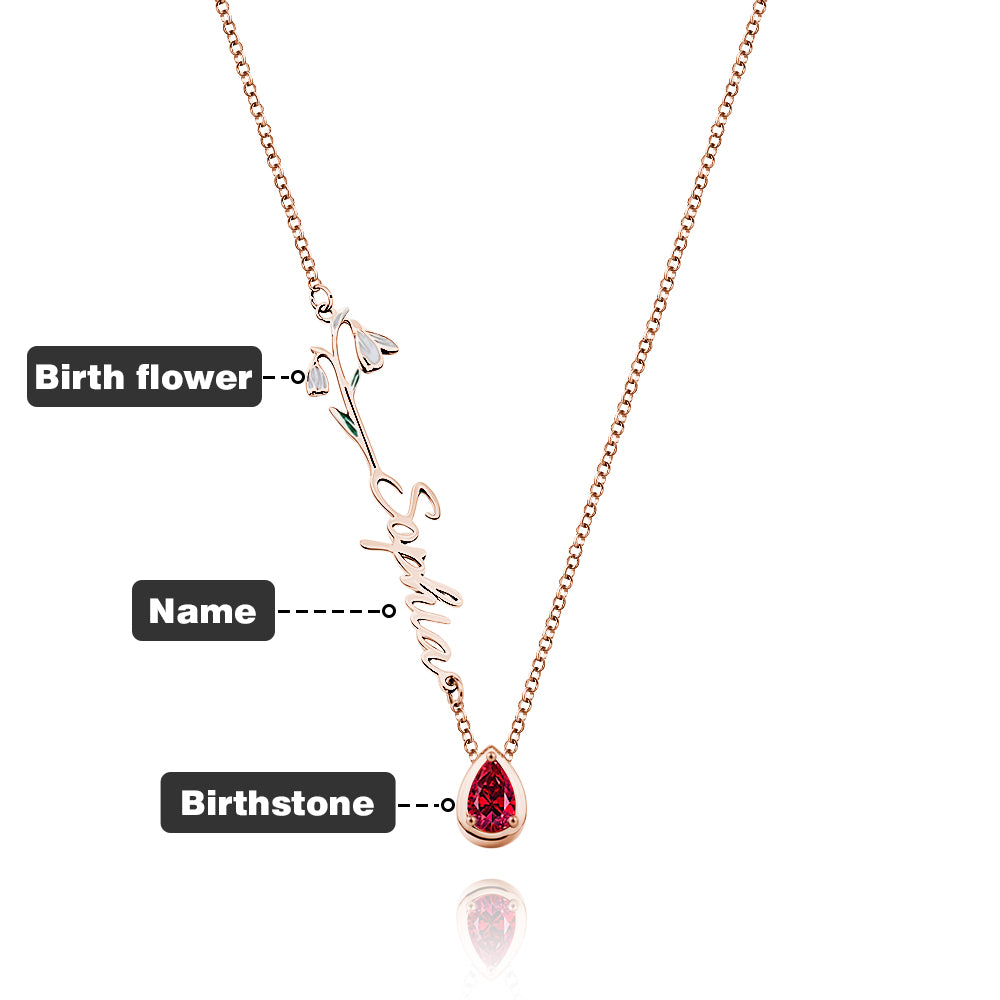 Macro detail of 55cm copper chain and secure clasp on personalised name necklace with birth flower charm