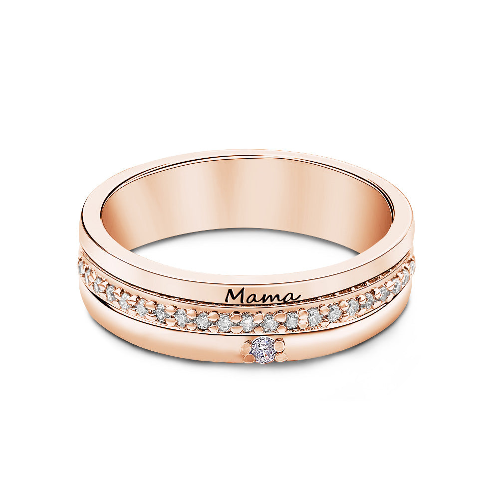 Personalised Birthstone Ring with Engraved Text - Custom Name Jewellery Gift for Women