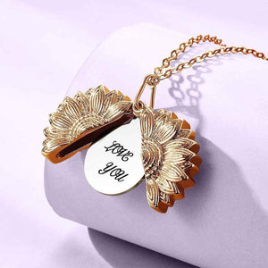 Custom Engraved Text Sunflower Locket Necklace