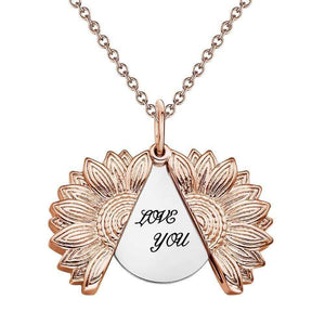 Custom Engraved Text Sunflower Locket Necklace
