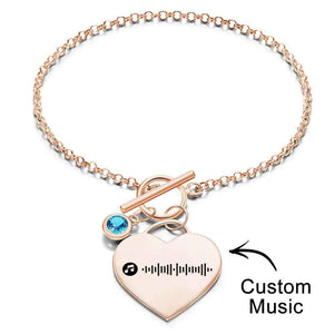 Custom Music Code Heart Bracelet with Birthstone Creative Gift for Women