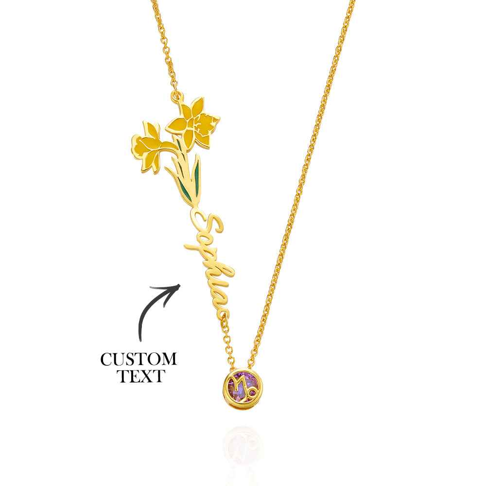 Personalized Birth Flower & Star Sign Name Necklace - Ideal Wedding Gift Birthday Gift