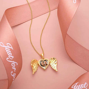 Custom Photo Engraved Necklace Angel Wings Delicate Diamond Gifts
