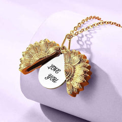 Custom Engraved Text Sunflower Locket Necklace