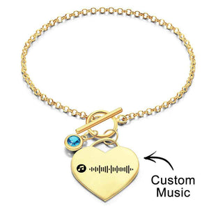 Custom Music Code Heart Bracelet with Birthstone Creative Gift for Women