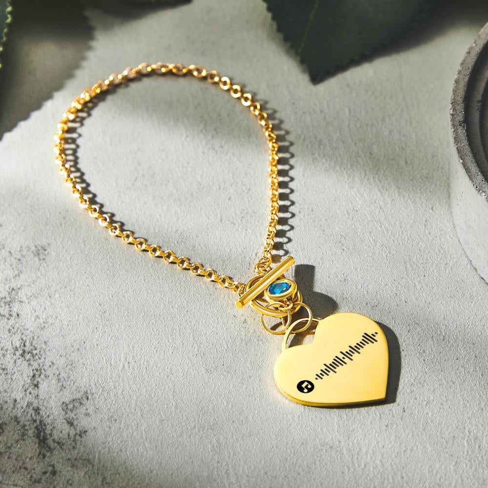 Custom Music Code Heart Bracelet with Birthstone Creative Gift for Women
