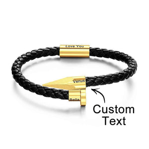 Engraved Leather Nail Bracelet Personalized Vintage Rope Bracelet Gifts For Him