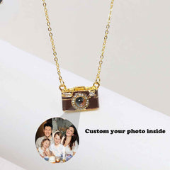 Personalized Photo Necklace Projection Gem Brown Camera Necklace Anniversary Gifts for Her