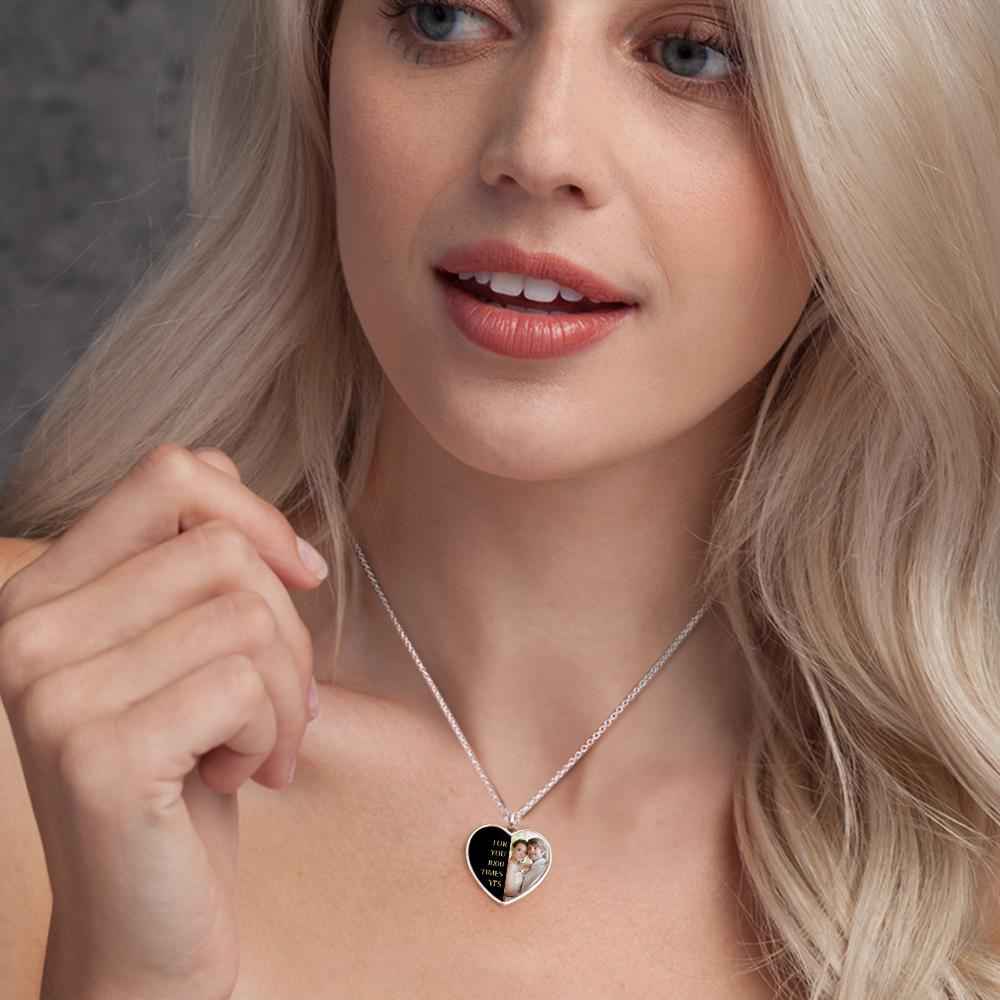 Engraved Heart Photo Necklace With Custom Half-heat Shaped Words And Photo