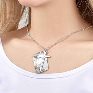 Personalized Photo Calendar Engraved Stainless Steel Cross Necklace Custom Message Pendant Father's Day Gift