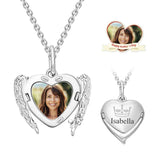 Custom Engraved Locket Necklace Angel Wings Pattern Gift for Her