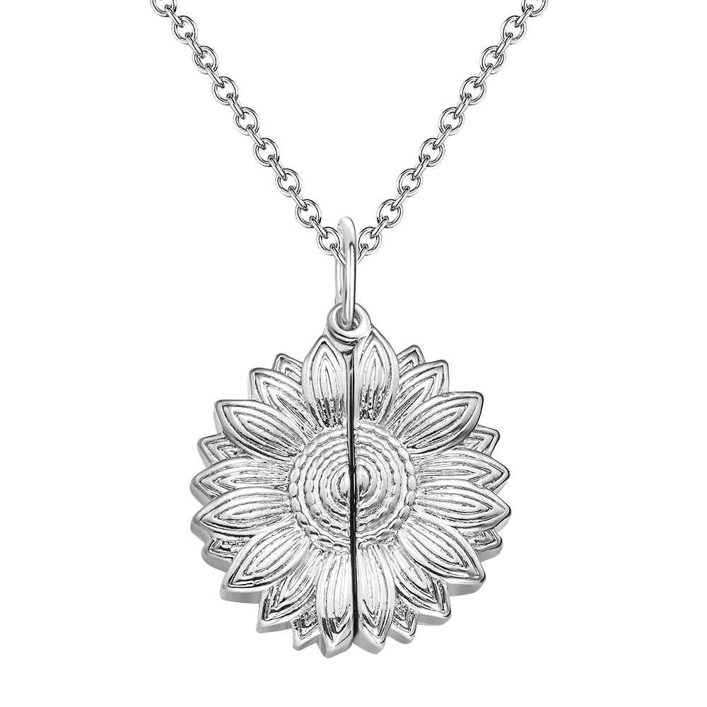 Custom Engraved Text Sunflower Locket Necklace