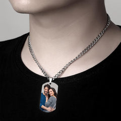 Personalised QR Code Photo Necklace for Men - Custom Engraved Stainless Steel