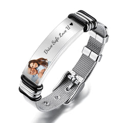 Personalised Dad Bracelet - Custom Engraved Photo Stainless Steel Father's Day Gift