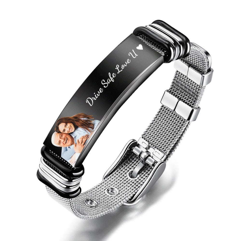 Personalised Dad Bracelet - Custom Engraved Photo Stainless Steel Father's Day Gift