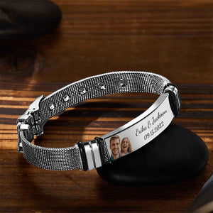 Custom Engraved Men's Stainless Steel Bracelet with Name and Date