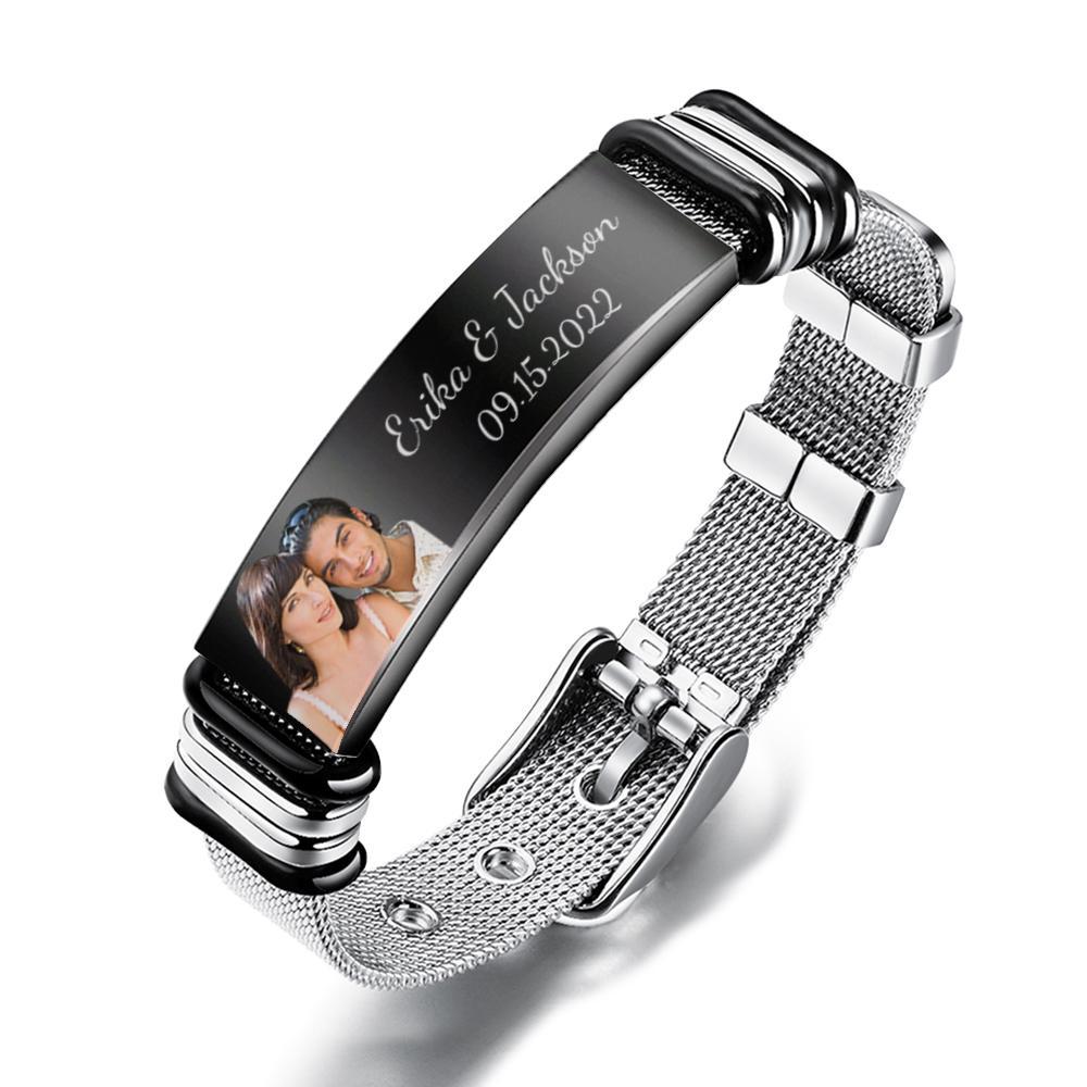 Personalised Stainless Steel Bracelet for Men - Custom Name & Date Engraved