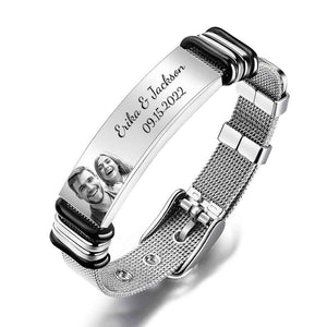 Custom Engraved Men's Stainless Steel Bracelet with Name and Date