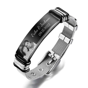 Custom Engraved Men's Stainless Steel Bracelet with Name and Date