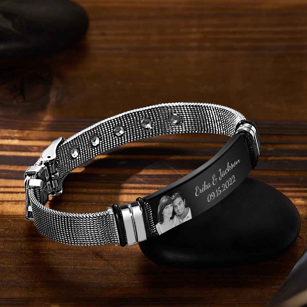 Custom Engraved Men's Stainless Steel Bracelet with Name and Date