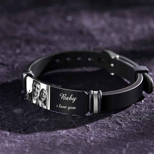 Custom Men's Photo Engraved Bracelet Wedding Gift For Anniversary Newly Married Couple Personalized Bracelet Black Filter