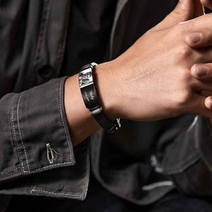 Custom Men's Photo Engraved Bracelet Wedding Gift For Anniversary Newly Married Couple Personalized Bracelet Black Filter