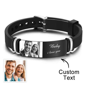 Custom Men's Photo Engraved Bracelet Wedding Gift For Anniversary Newly Married Couple Personalized Bracelet Black Filter
