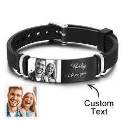 Custom Men's Photo Engraved Bracelet Wedding Gift For Anniversary Newly Married Couple Personalized Bracelet Black Filter