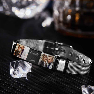 Custom Stainless Steel Mens Bracelet With Two Photo And Engraved Words Best Gifts For Lovers On Valentine's Day
