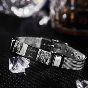 Custom Stainless Steel Mens Bracelet With Two Photo And Engraved Words Best Gifts For Lovers On Valentine's Day