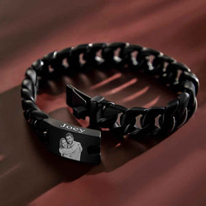 Custom Photo Engraved Thick Chain Bracelet Punk Gifts For Him