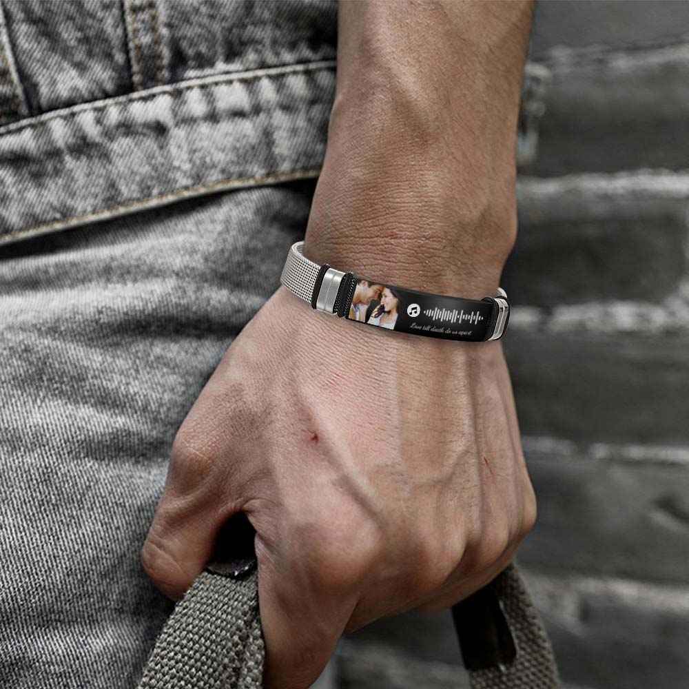 Gift for Him Photo Bracelet Music Code Bracelet Metal Bracelet Scannble Music Gift