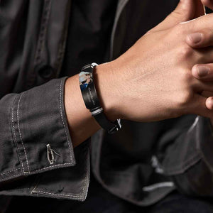 Custom Men's Photo Engraved Bracelet Wedding Gift For Anniversary Newly Married Couple Personalized Bracelet Black Filter