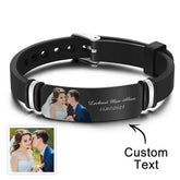 Custom Men's Photo Engraved Bracelet Wedding Gift For Anniversary Newly Married Couple Personalized Bracelet Black Filter