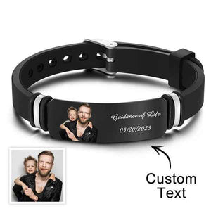 Custom Men's Photo Engraved Black Bracelet For Him Personalized Bracelet For Men Perfect Gift For Father's Day