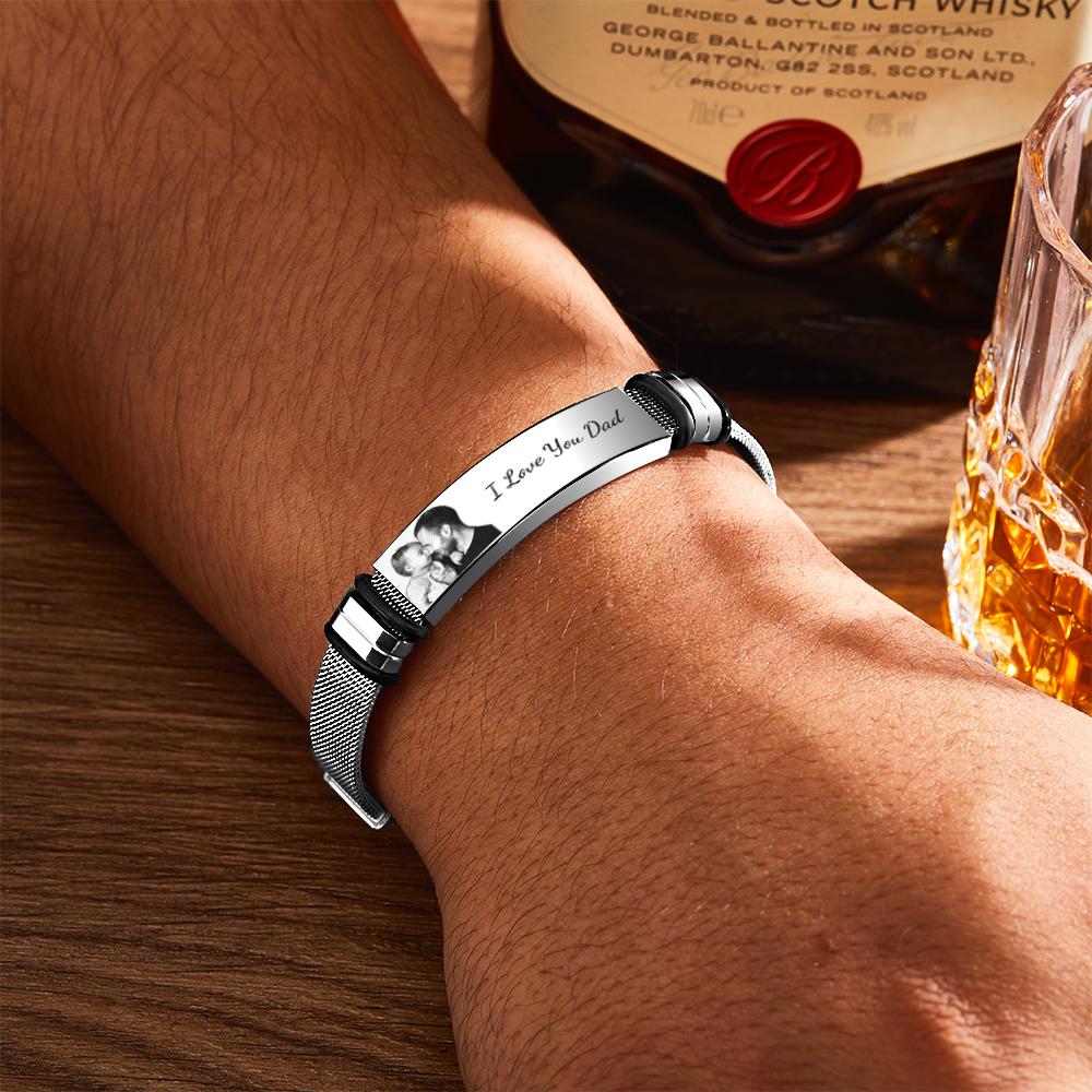 Personalised Engraved Photo Bracelet for Men - Custom Text & Image Gift