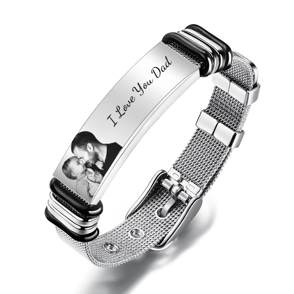 Personalised Engraved Photo Bracelet for Men - Custom Text & Image Gift