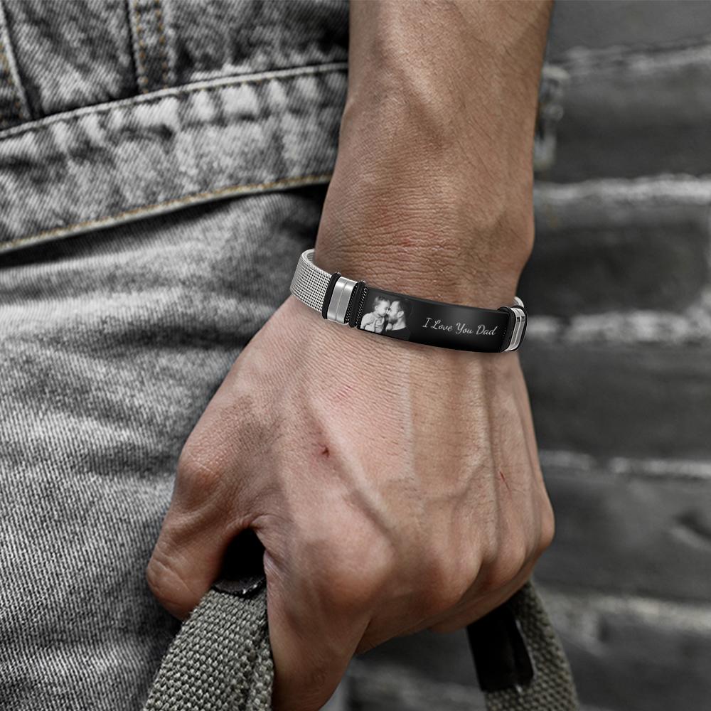Personalised Engraved Photo Bracelet for Men - Custom Text & Image Gift