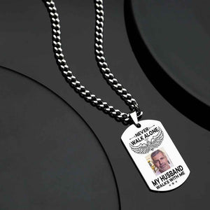 Custom Photo Necklace NEVER WALK ALONE Engrave Tag Necklace Stainless Steel Commemorative Gift