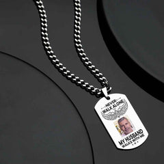 Custom Photo Necklace NEVER WALK ALONE Engrave Tag Necklace Stainless Steel Commemorative Gift