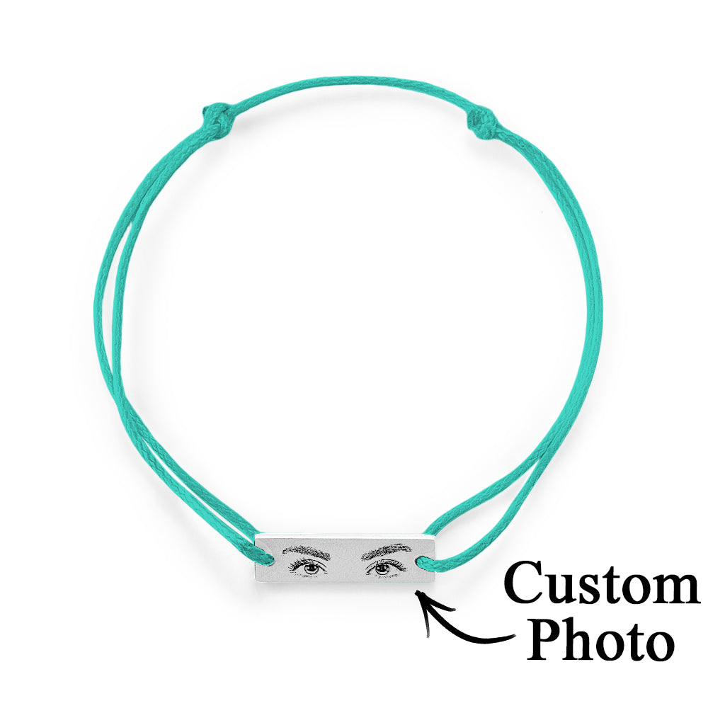 High-detail view of eyelash texture captured by multi-depth engraving on personalised eyes photo bracelet charm