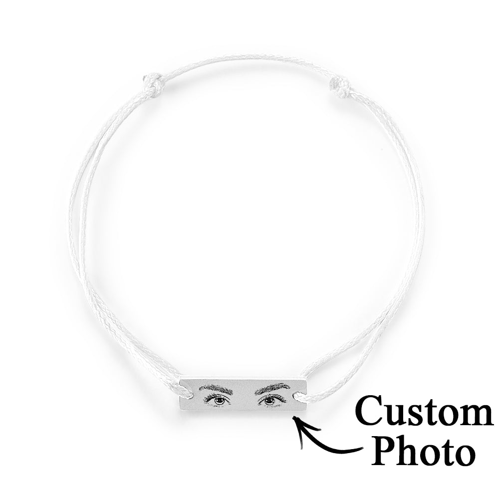Elegant display of personalised eyes photo bracelet as a keepsake memorial gift, custom engraved for remembrance