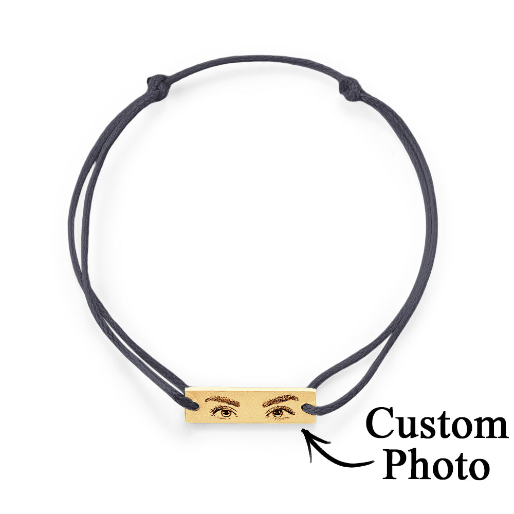 Personalised Eyes Photo Bracelet | Custom Engraved Love Gift | Adjustable Stainless Steel