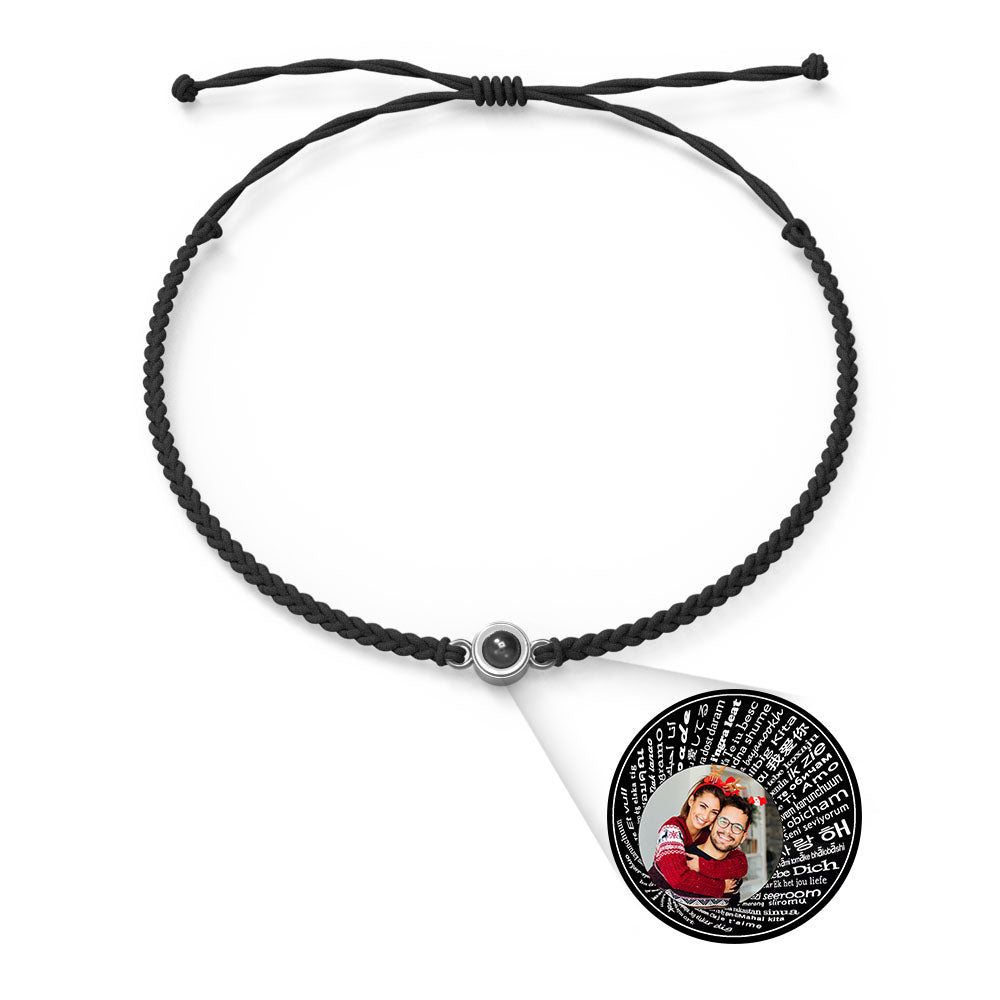 Personalised Photo Projection Charm Bracelet | I Love You in 100 Languages | Custom Birthday Gift