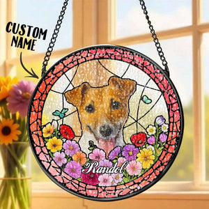 Custom Pet Portrait Stained Glass Suncatcher – Personalized Pet Keepsake Memorial Gift for Dog & Cat Lovers