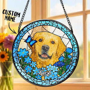 Custom Pet Portrait Stained Glass Suncatcher – Personalized Pet Keepsake Memorial Gift for Dog & Cat Lovers